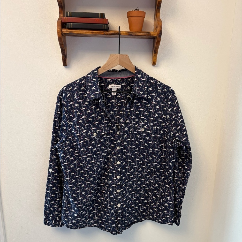 Croft & Barrow Navy Goose Print Button-Up Shirt Cottagecore Petite XL